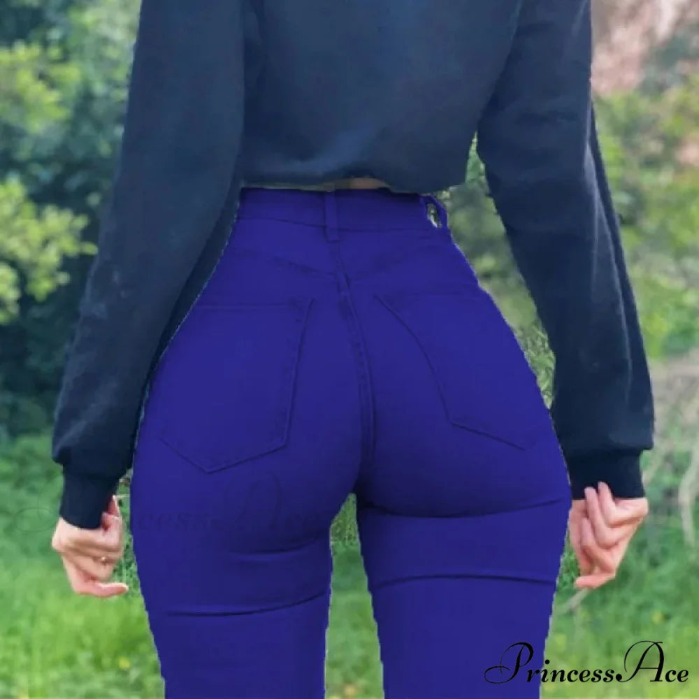 Plus Size Skinny Women’s Stretch High Waisted Sexy Pencil Fashion Streetwears Elastici Slim Casual Denim Jean Dark Blue