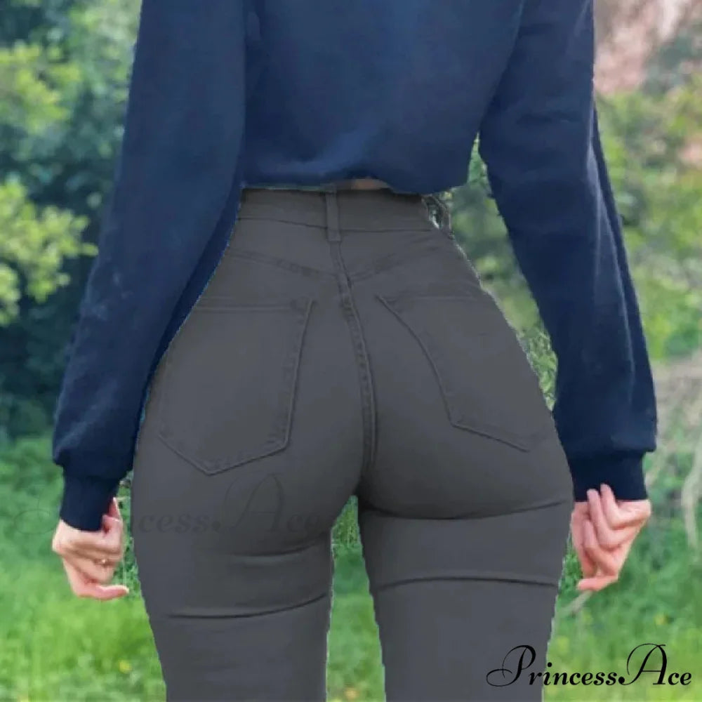 Plus Size Skinny Women’s Stretch High Waisted Sexy Pencil Fashion Streetwears Elastici Slim Casual Denim Jean Grey / XS