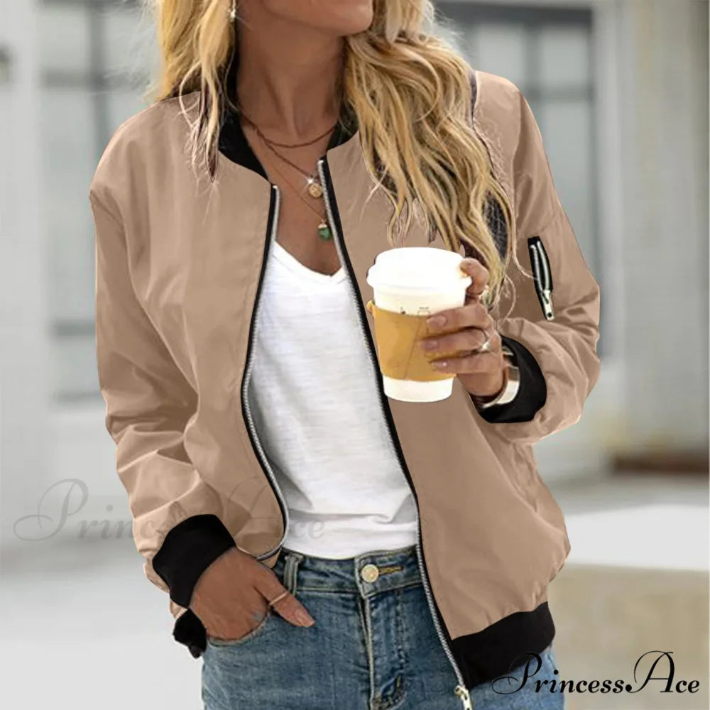Plus Size Square Thin Pocket Blouse Baseball Top Warm Chic Stylish Elegant Fashionable Versatile Jacket Khaki / M