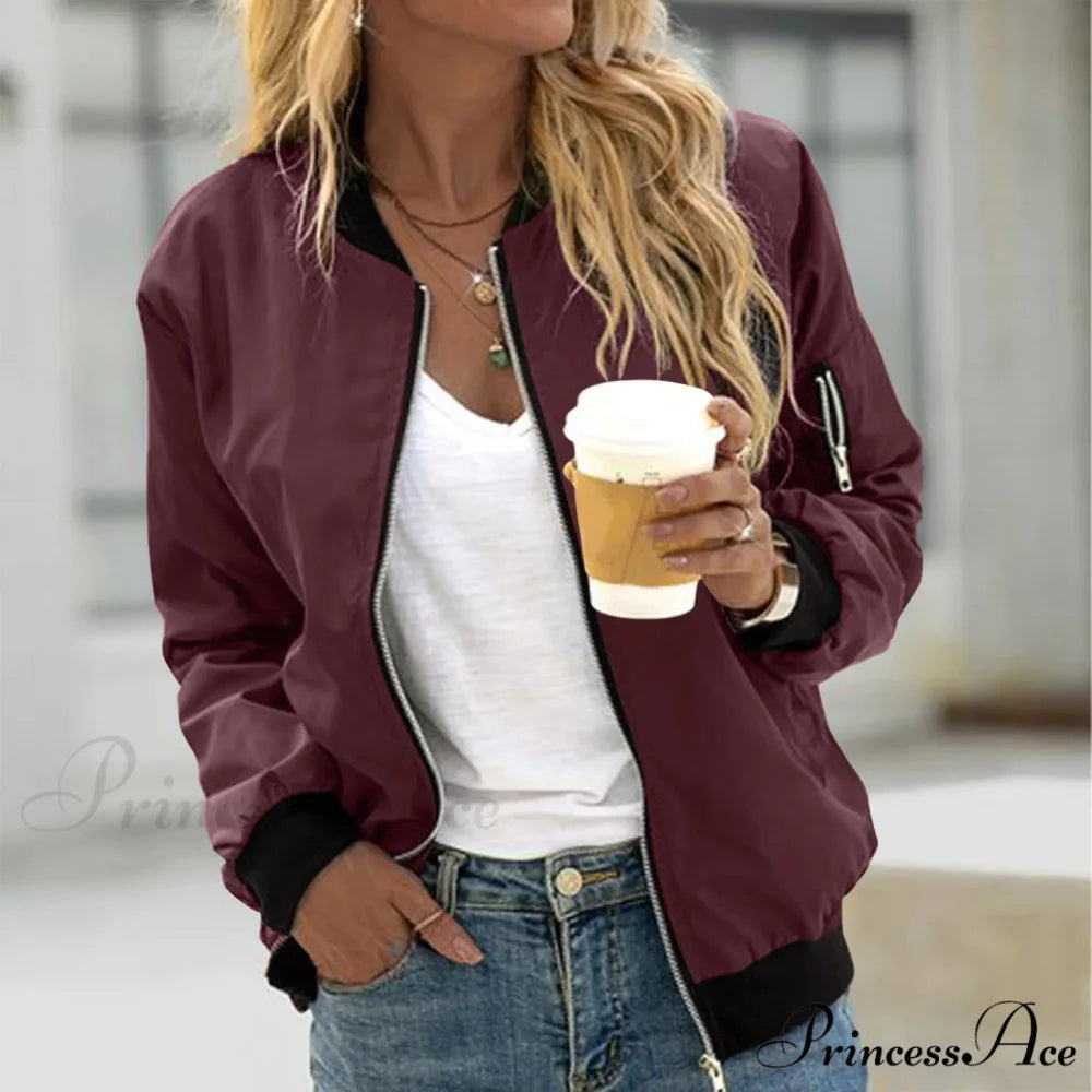 Plus Size Square Thin Pocket Blouse Baseball Top Warm Chic Stylish Elegant Fashionable Versatile Jacket Red / M