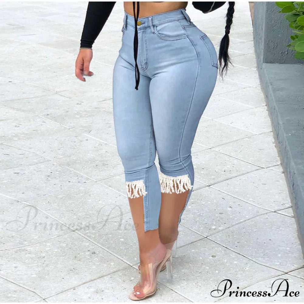 Plus Size Tassel Patchwork Vintage Stretchy Capris