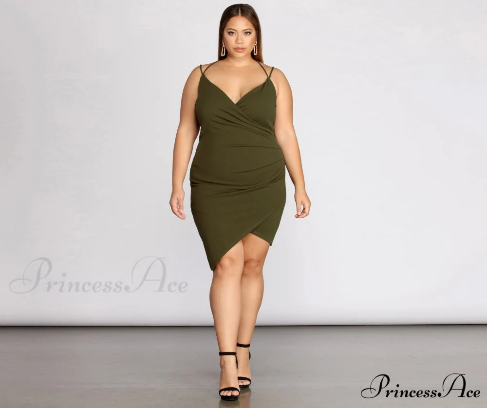 Plus Strappy & Charming Stunning Mini Dress OLIVE / 1X