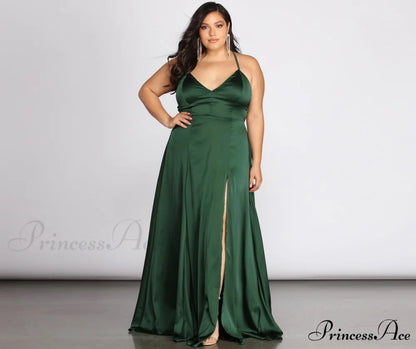 Plus Vera Satin Charming Lace Up Formal Dress HUNTER / 1X