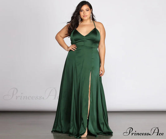 Plus Vera Satin Charming Lace Up Formal Dress HUNTER / 1X