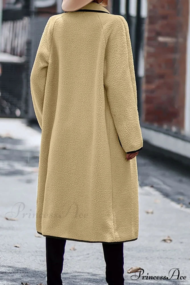 Plush Cardigan with Lapel Pocket Khaki / XL