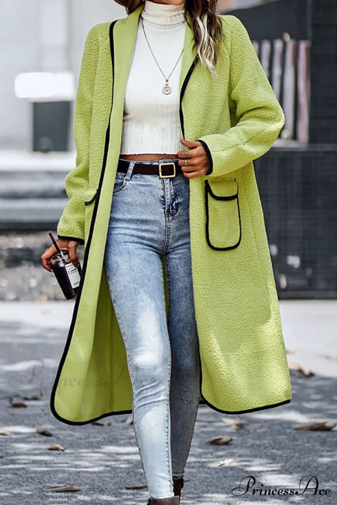 Plush Cardigan with Lapel Pocket Light Green / S