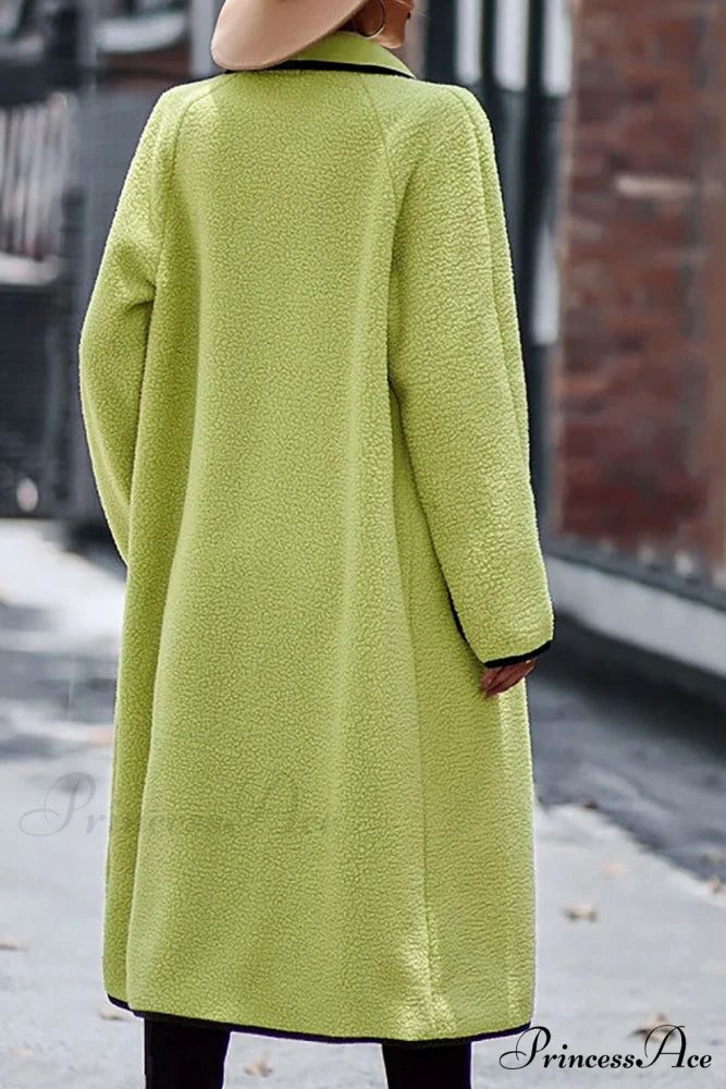 Plush Cardigan with Lapel Pocket Light Green / XL