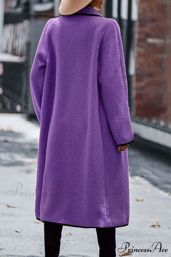 Plush Cardigan with Lapel Pocket Purple / 2XL