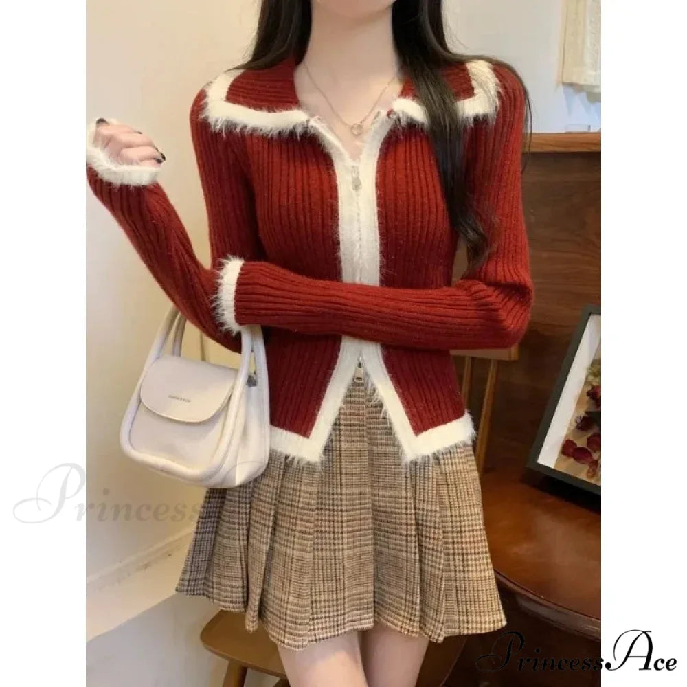 Plush Knitted Slim-fit Zipper Cardigan