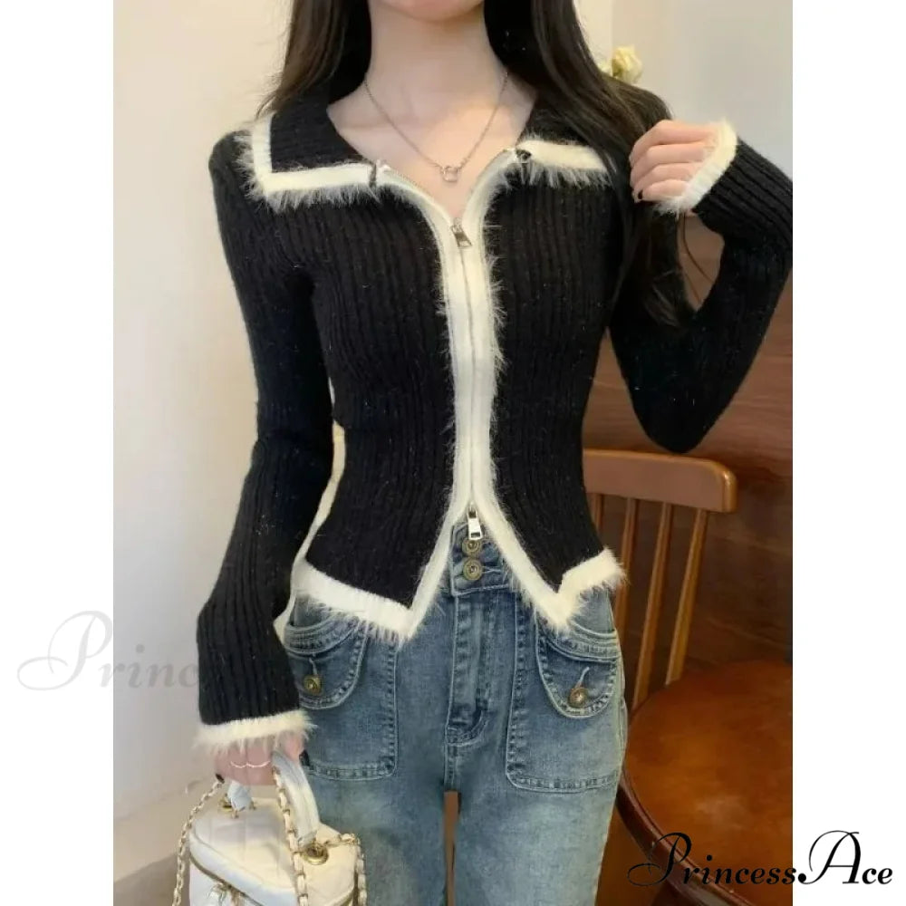 Plush Knitted Slim-fit Zipper Cardigan