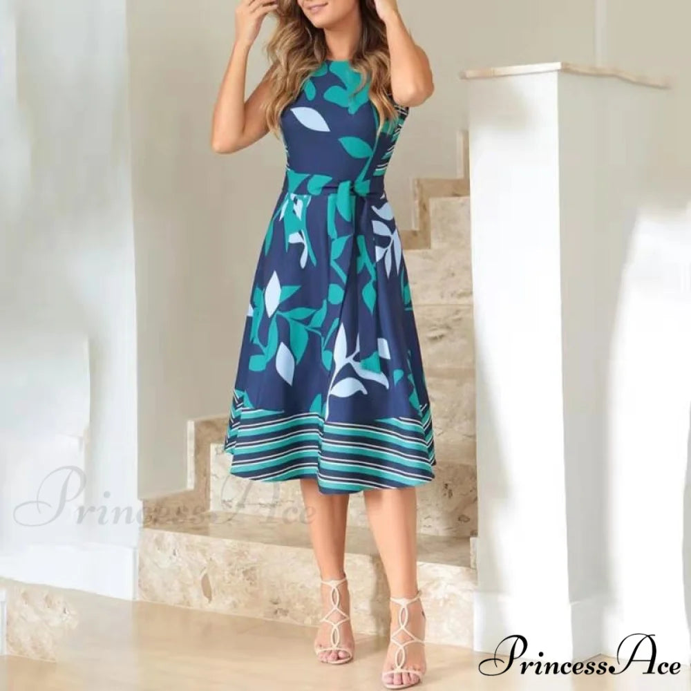 Pocket Design Belted Sleeveless Summer Dress S / GREEN