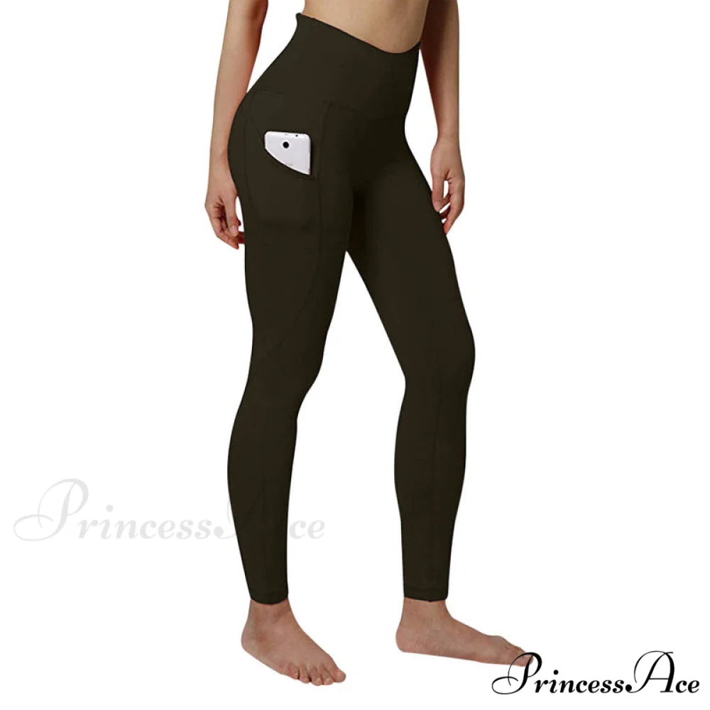 Pocket High Waist Push Up Sports leggings Army Green / S