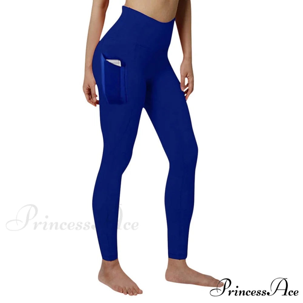 Pocket High Waist Push Up Sports leggings blue / S