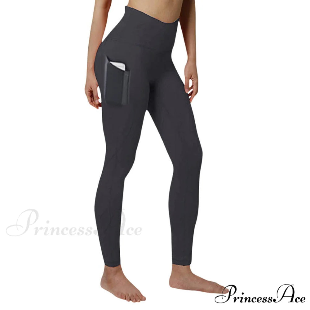 Pocket High Waist Push Up Sports leggings dark gray / S