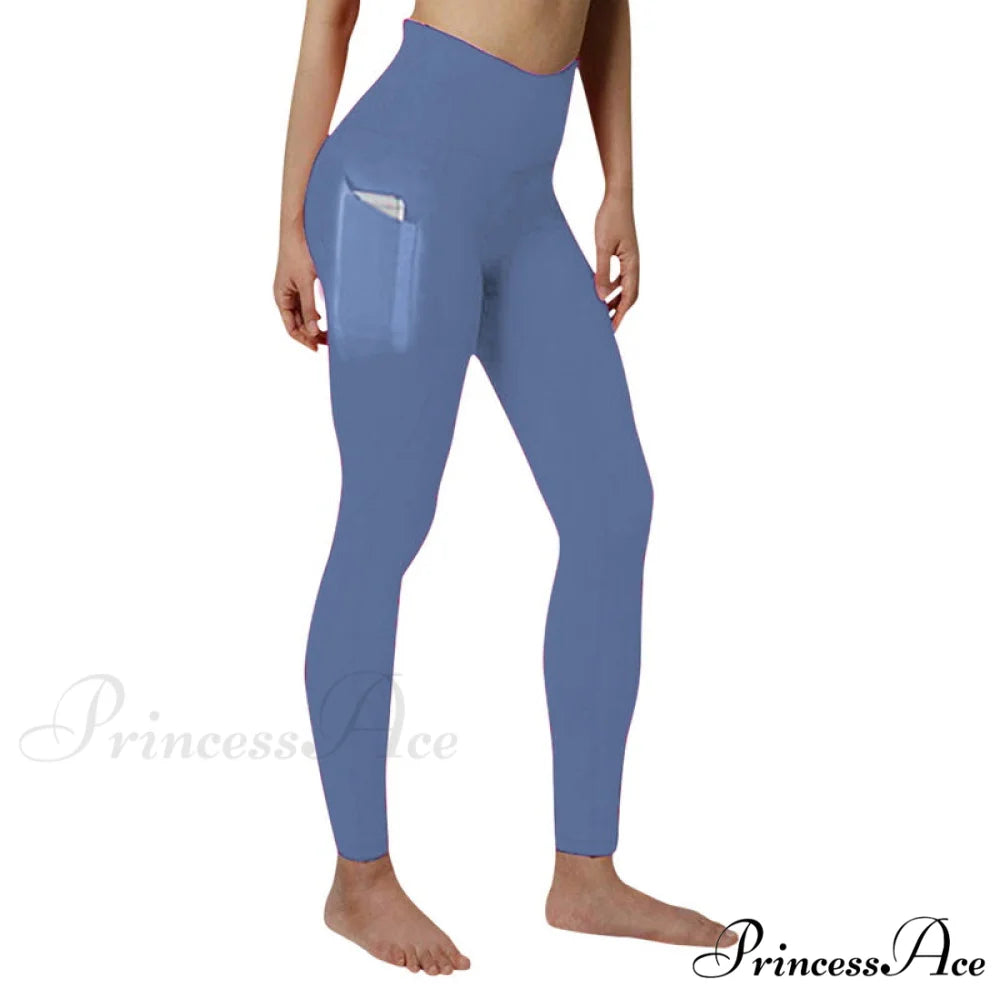 Pocket High Waist Push Up Sports leggings light blue / S