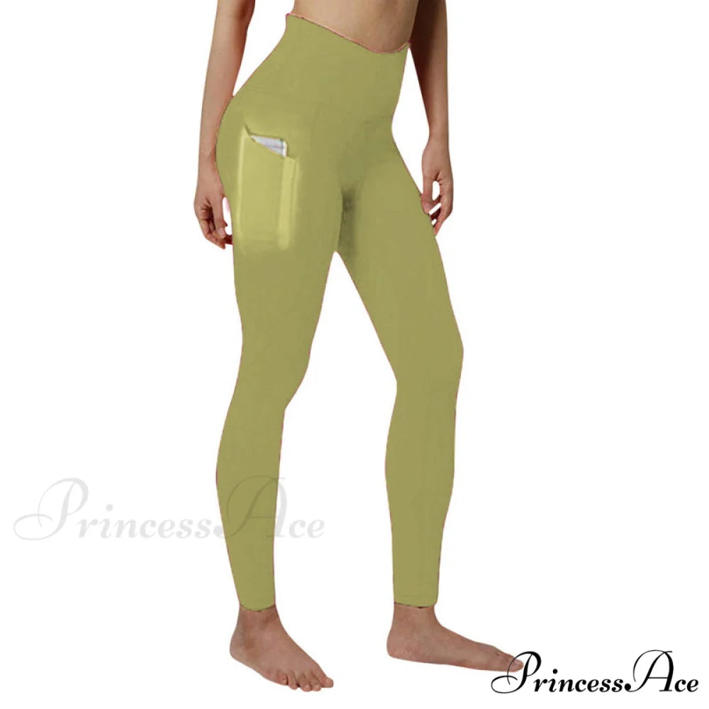 Pocket High Waist Push Up Sports leggings light green / S