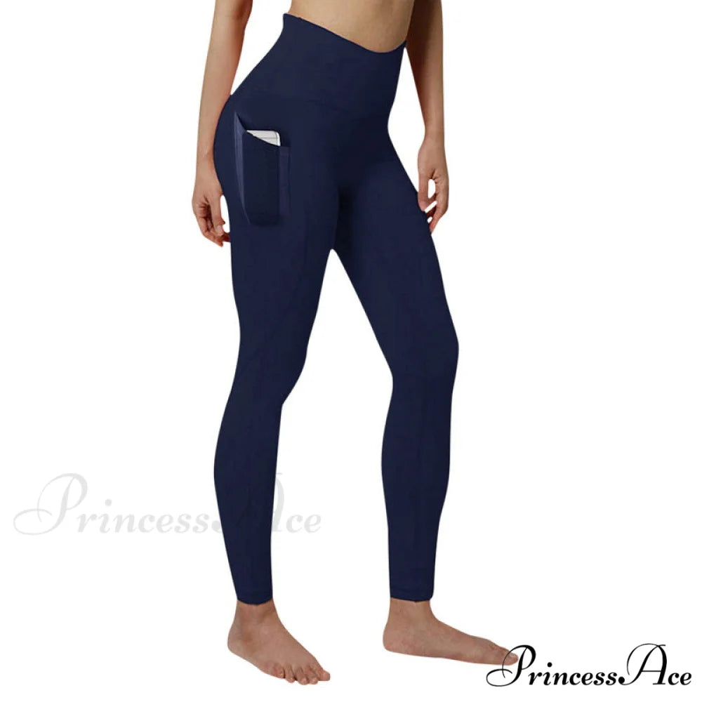 Pocket High Waist Push Up Sports leggings navy / S