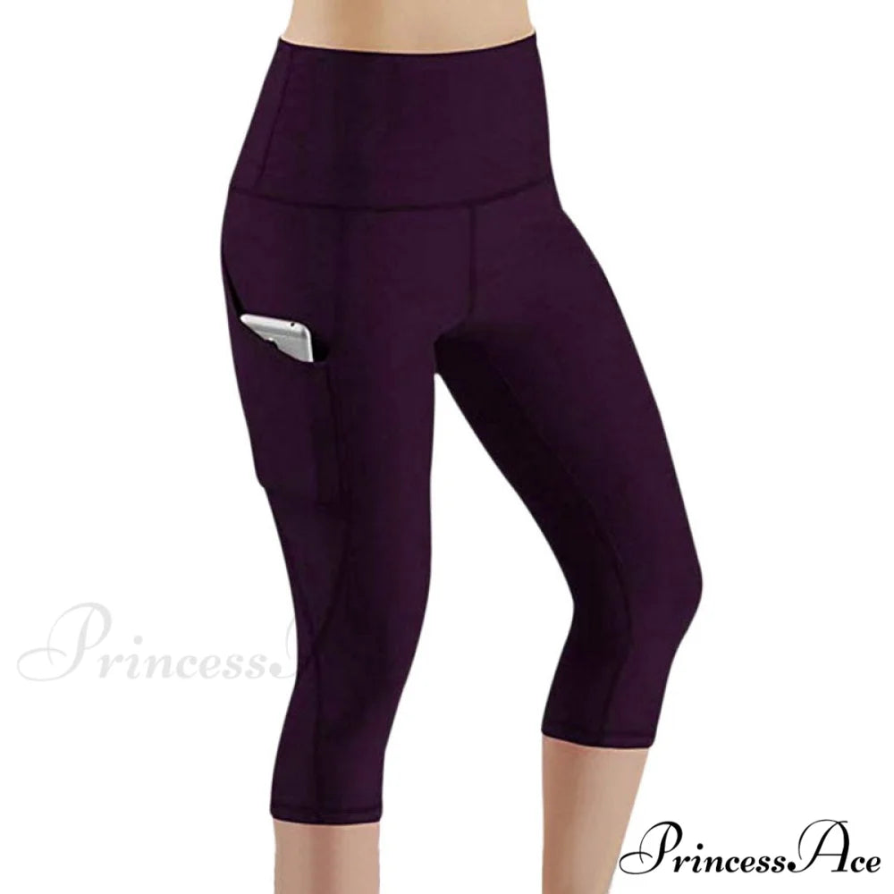 Pocket High Waist Push Up Sports leggings purple 01 / S