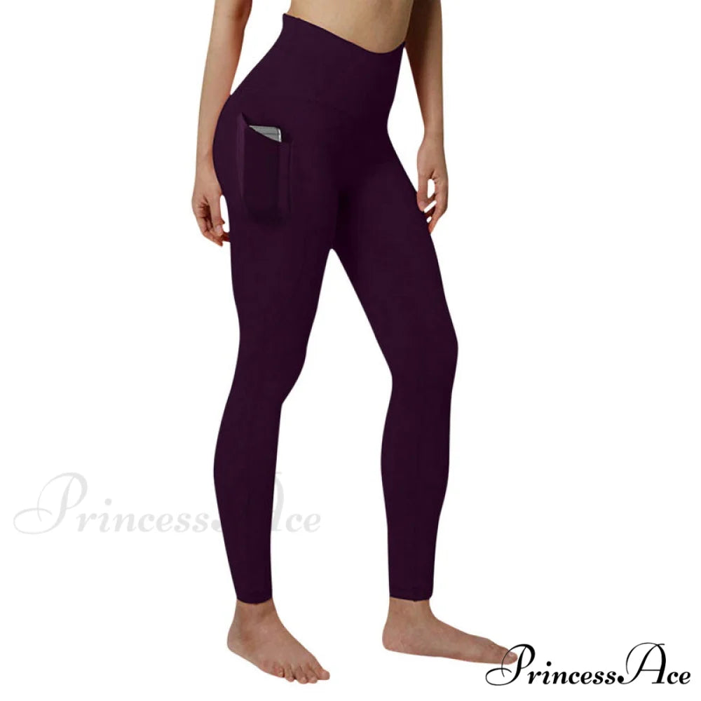 Pocket High Waist Push Up Sports leggings purple / S