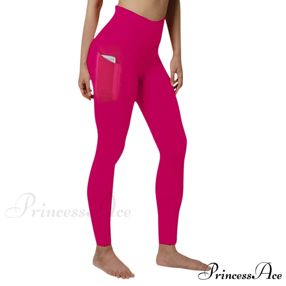 Pocket High Waist Push Up Sports leggings rose red / S