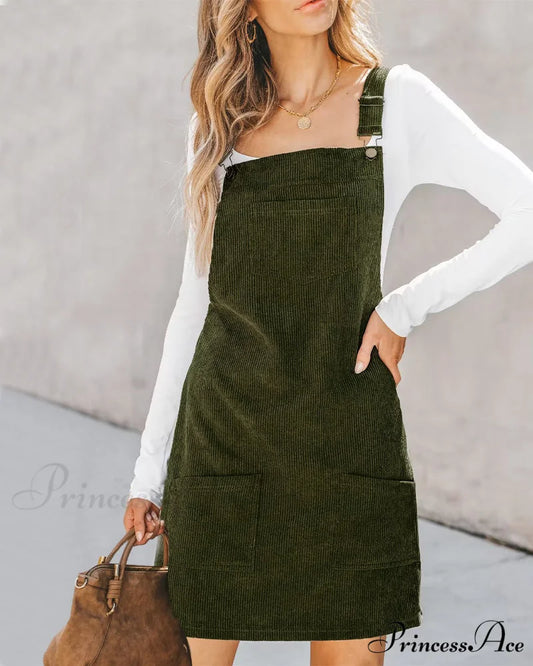 Pocket Shift dress - Solid color Army Green / S