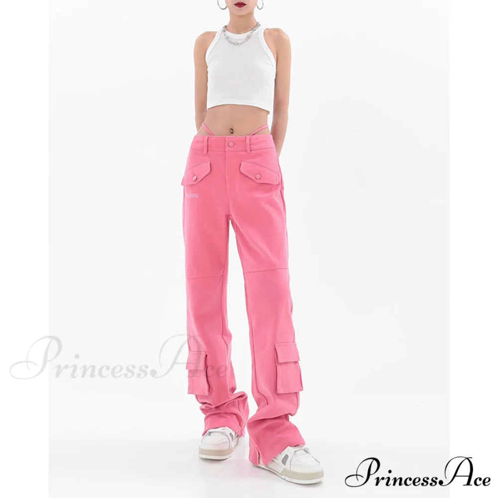 Pocket Straight Vintage Pink Cargo Jeans