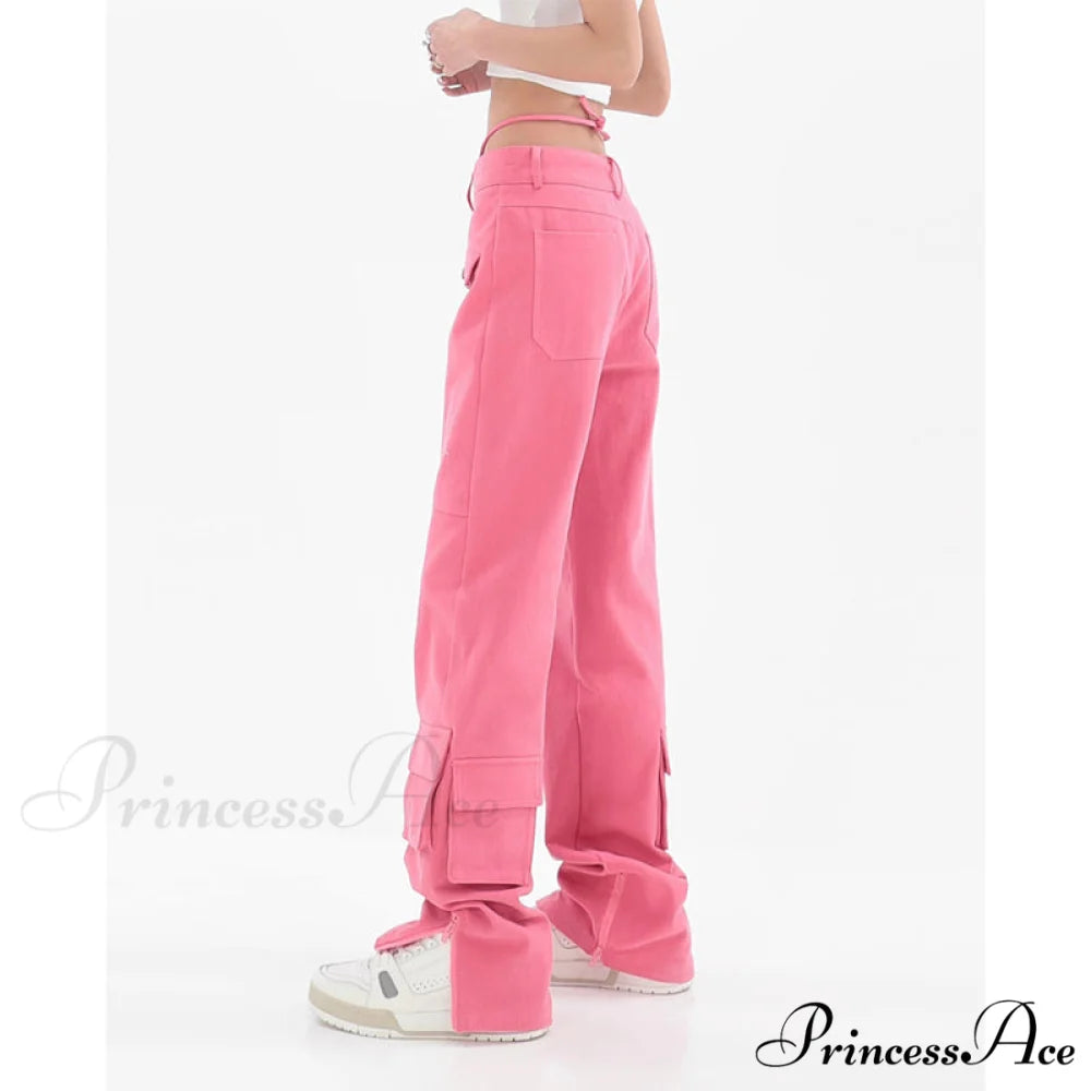 Pocket Straight Vintage Pink Cargo Jeans