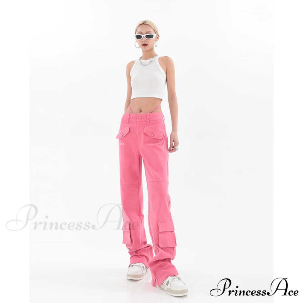 Pocket Straight Vintage Pink Cargo Jeans