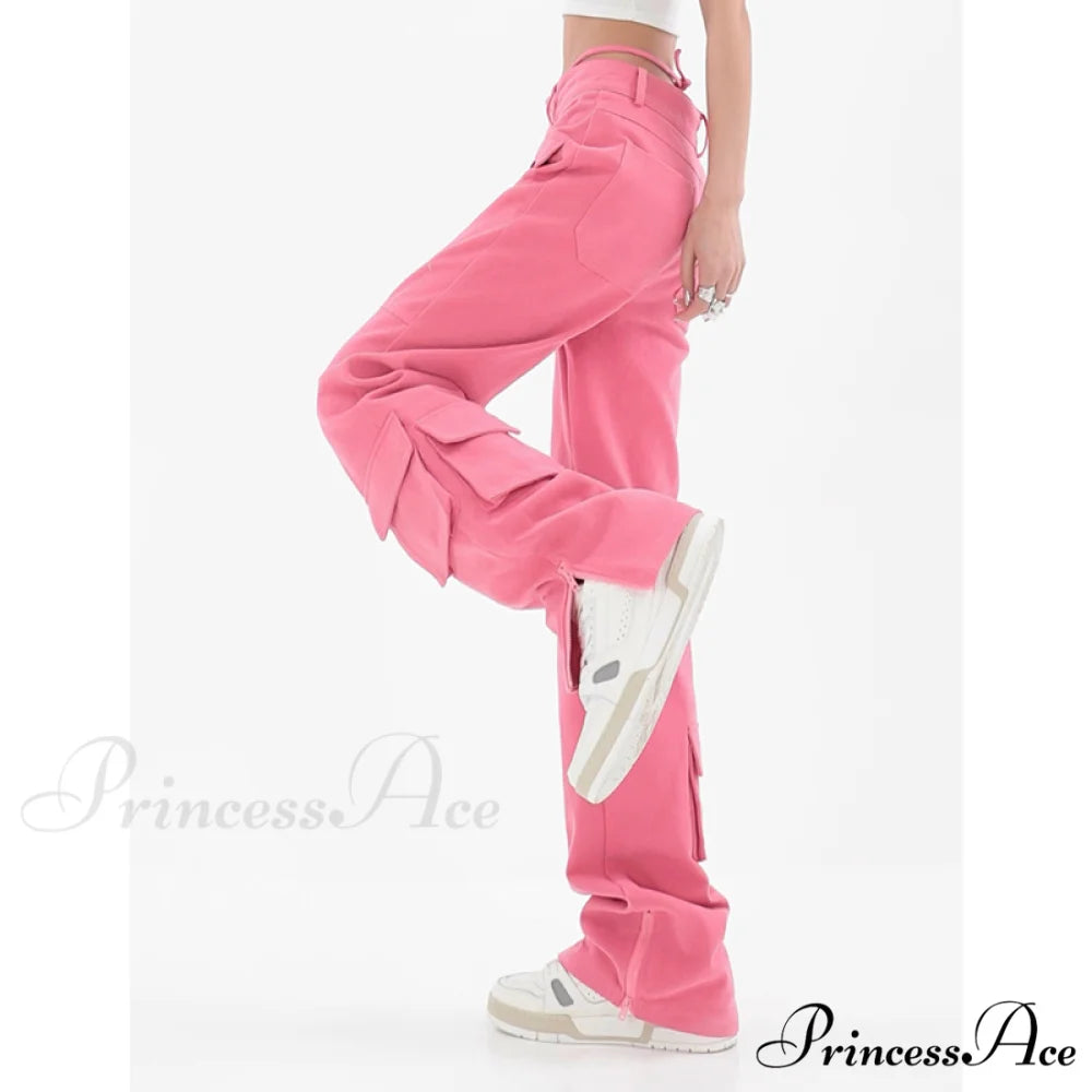 Pocket Straight Vintage Pink Cargo Jeans