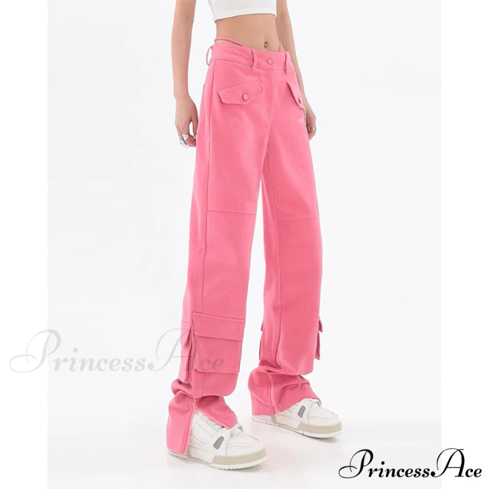Pocket Straight Vintage Pink Cargo Jeans Pink / S