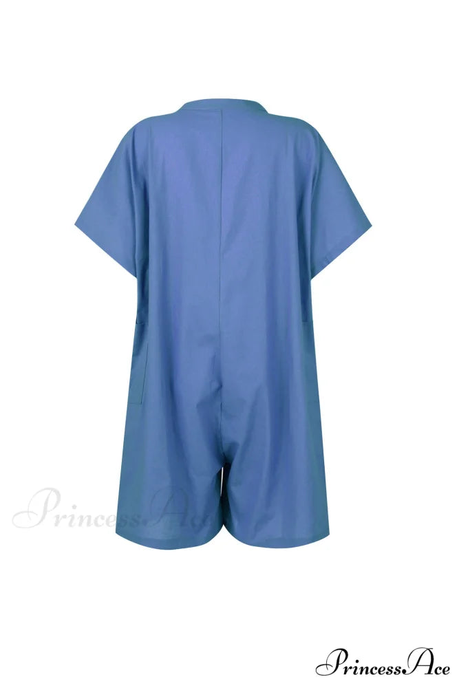 Pocketed Loose Rompers Blue / 2XL