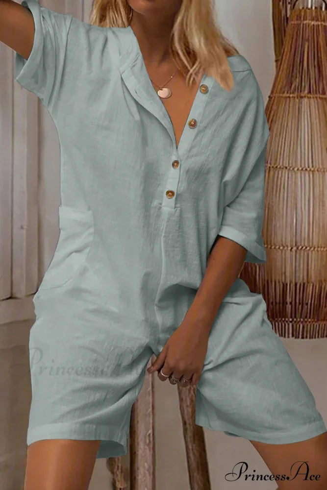 Pocketed Loose Rompers Grey / S