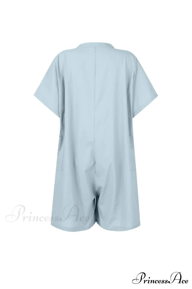 Pocketed Loose Rompers Light Blue / 2XL