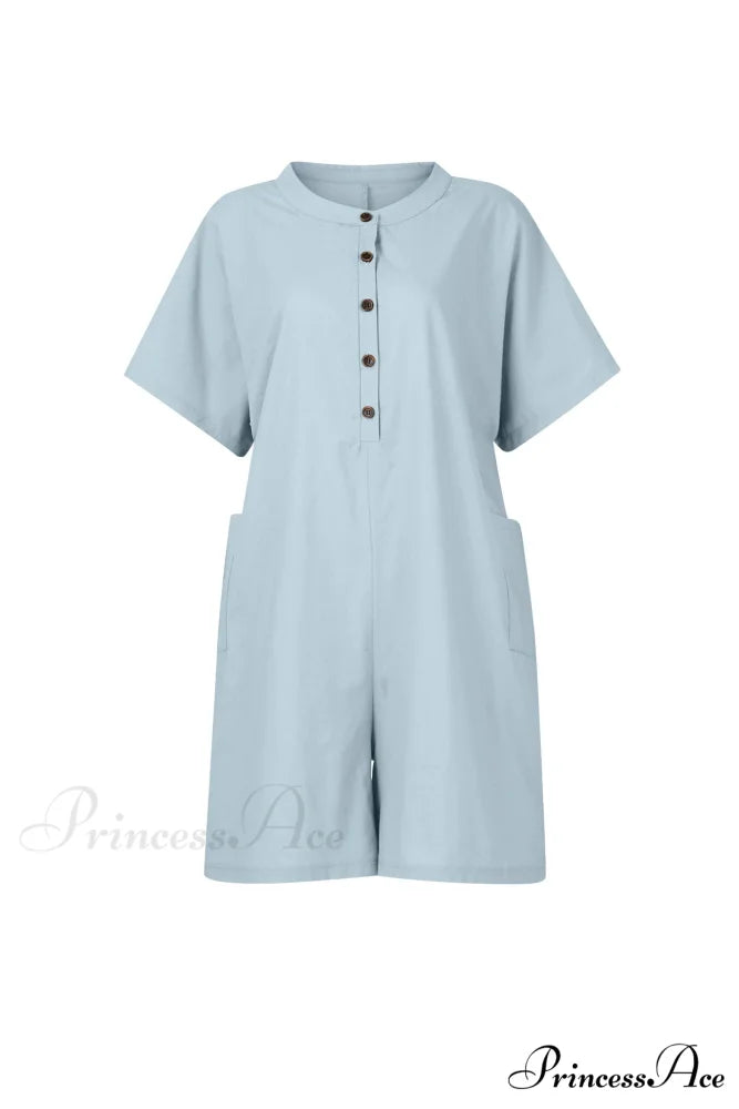 Pocketed Loose Rompers Light Blue / L