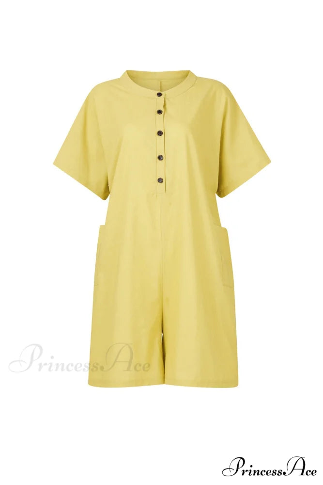 Pocketed Loose Rompers Yellow / L