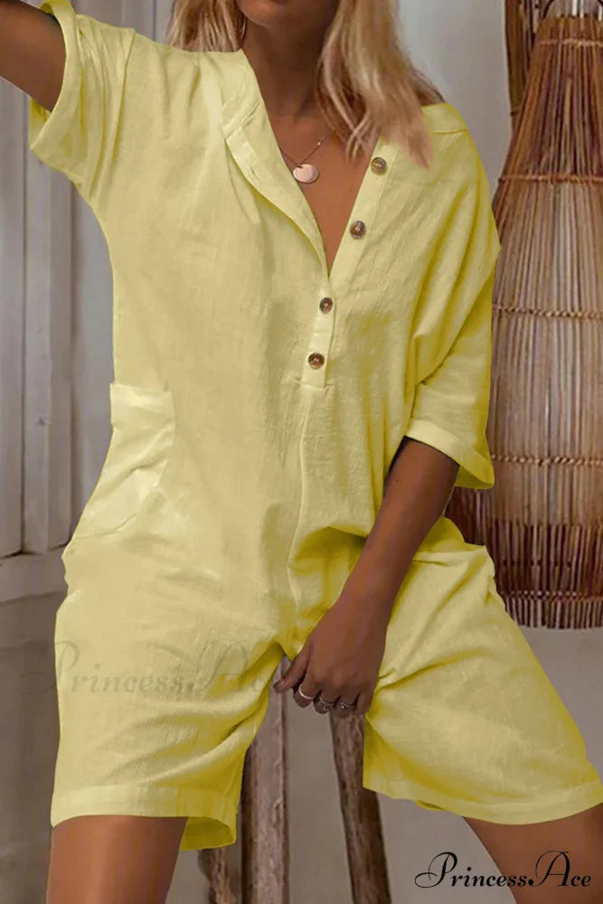 Pocketed Loose Rompers Yellow / S
