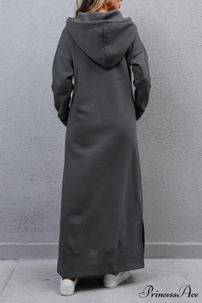 Pocketed Slit Hem Hoodie Dress Dark Grey / 4XL