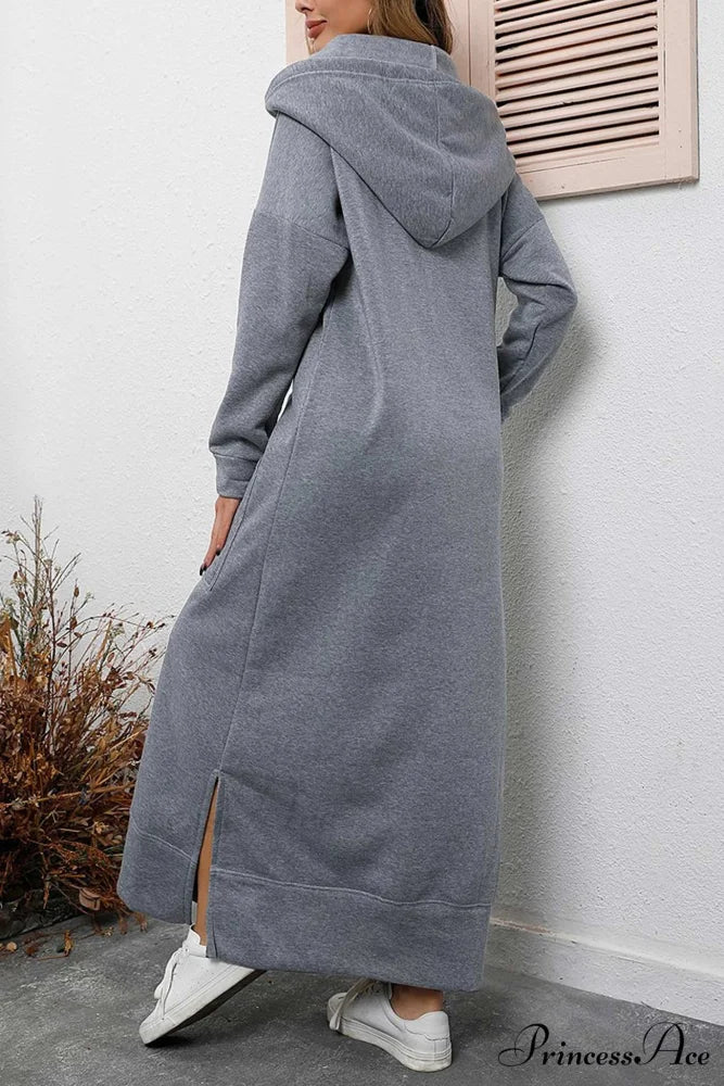 Pocketed Slit Hem Hoodie Dress Light Grey / 2XL