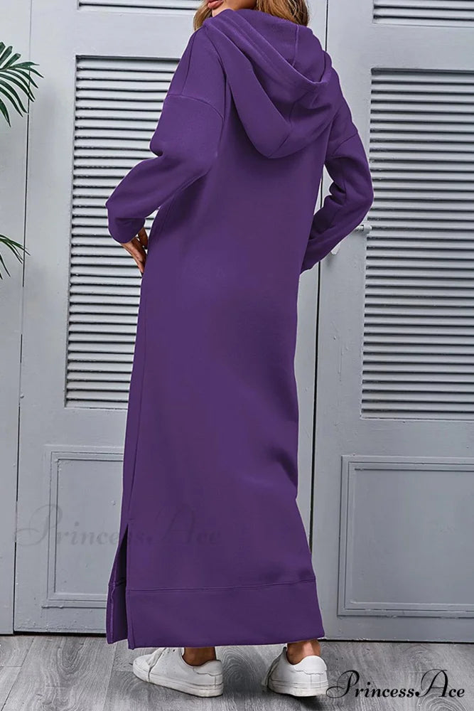 Pocketed Slit Hem Hoodie Dress Purple / 4XL