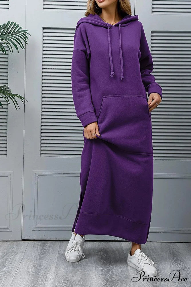 Pocketed Slit Hem Hoodie Dress Purple / XL