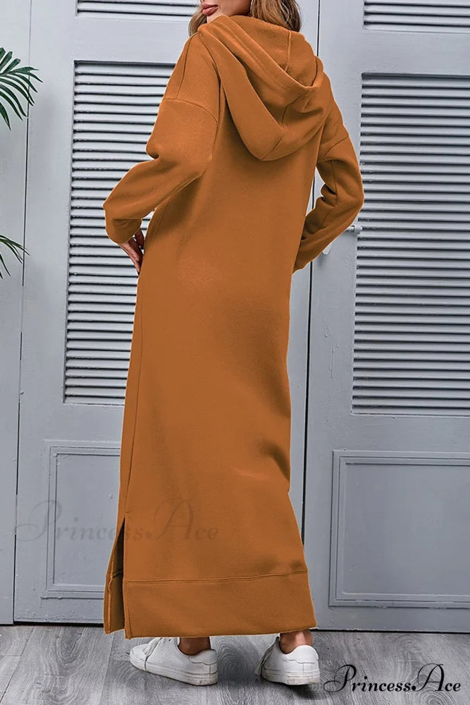 Pocketed Slit Hem Hoodie Dress Yellow / 2XL