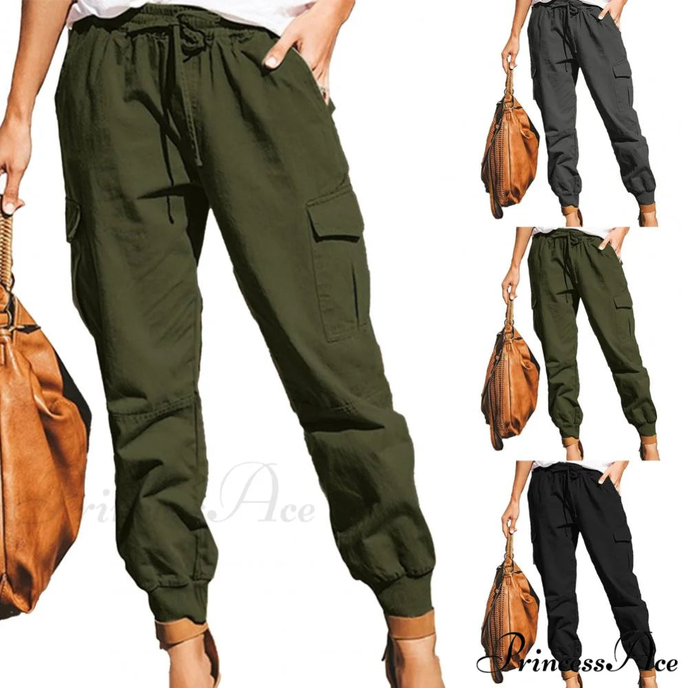 Pockets Ankle Tied Trousers Office Women Pants