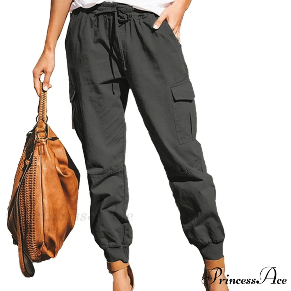 Pockets Ankle Tied Trousers Office Women Pants