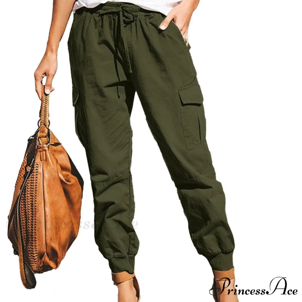 Pockets Ankle Tied Trousers Office Women Pants