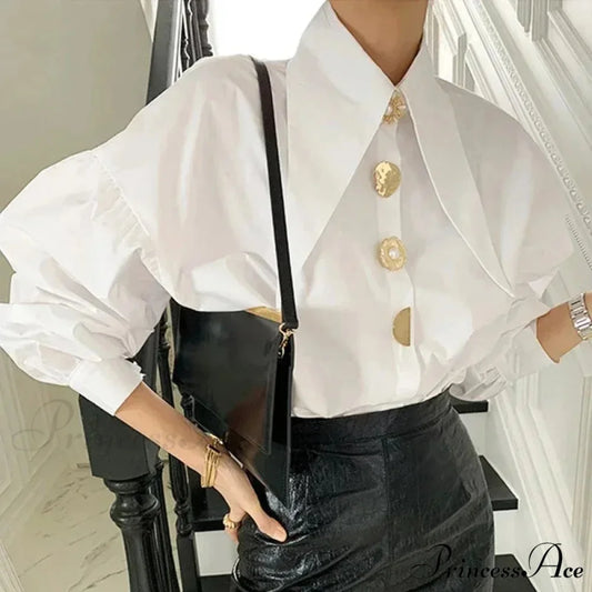 Pointed Edge Cotton Long Sleeve Professional Blouse WHITE / S blouse-250126