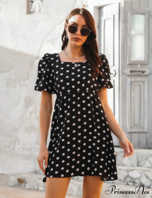 Polka Dot Bubble Sleeve Bow Skirt for Summer