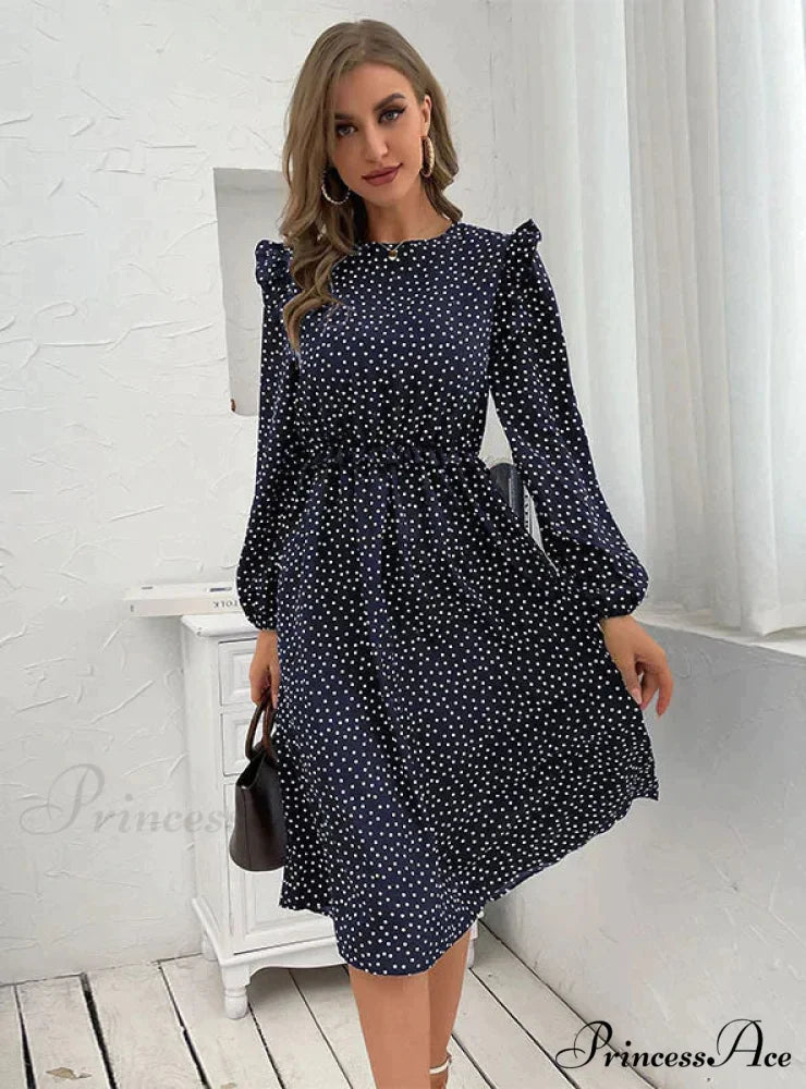 Polka Dot Long Sleeve Dress S / green