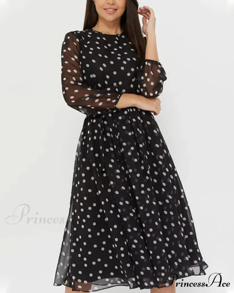 Polka Dot Print Dress Black / S