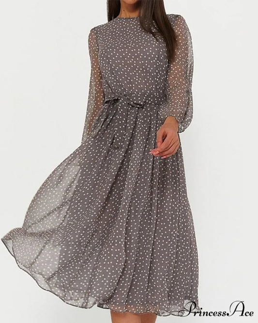 Polka Dot Print Dress Coffee / S