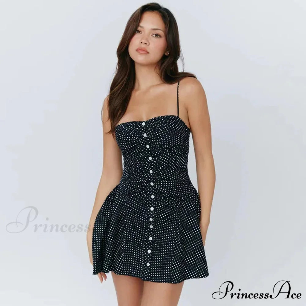 Polka Dot Print Open Graceful Back Spaghetti Strap Mini Dress